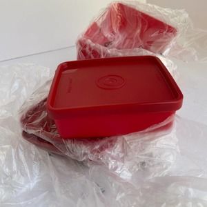 Tupperware Mini Square Away Sandwich Boxes 4 New Red Rare